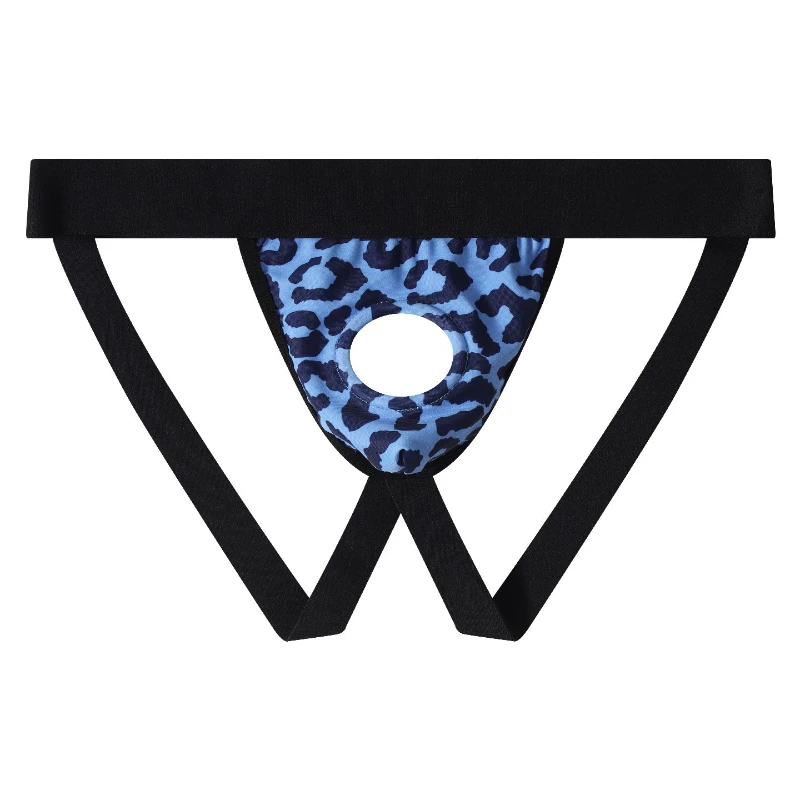 Men Thongs String Homme Hollow Pouch Separation Underwear Leopard Printed Panties Backless Jockstrap Open Butt Thong Lingerie