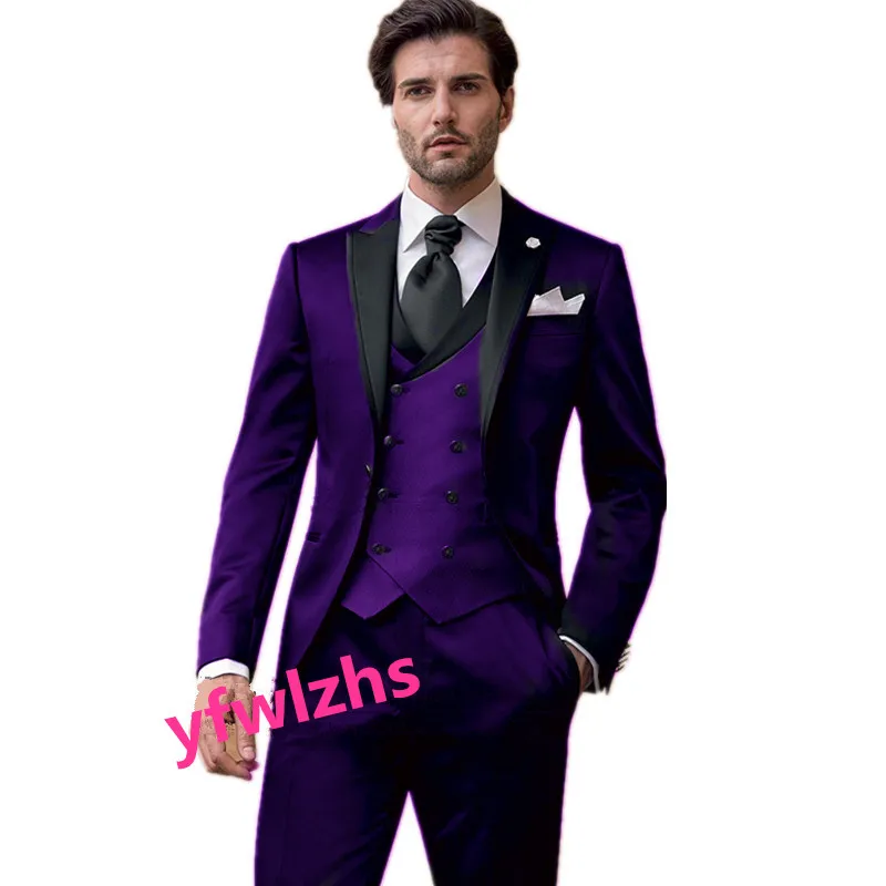 

Handsome One Button Men Suits Peak Lapel Groom Tuxedos Groomsmen Wedding/Prom Best Blazer ( Jacket+Pants+Vest+Tie) C333