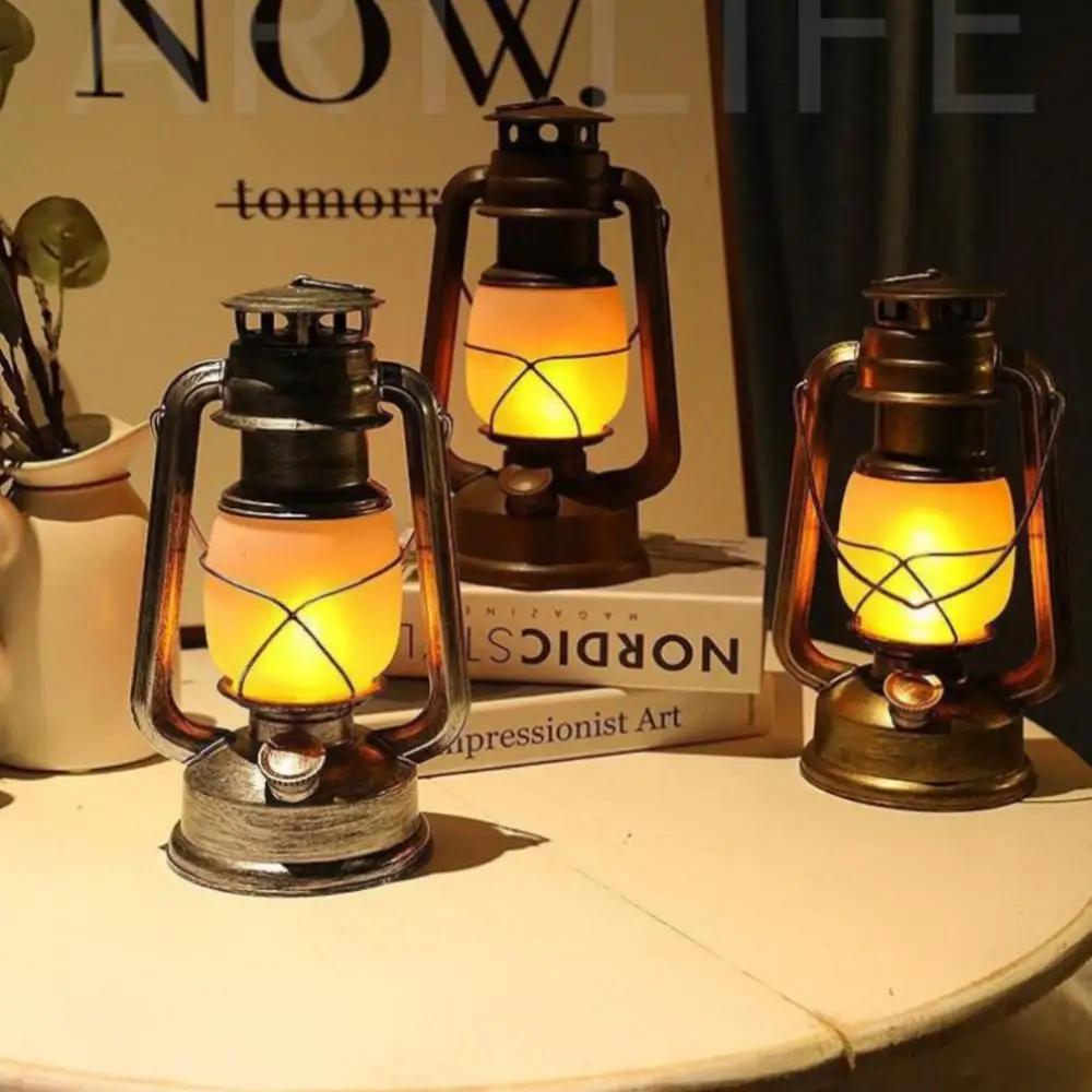 Retro LED Outdoor Camping Kerosene Lamp Portable Lantern Oil Lamp Style Vintage Photo Props Outdoor Camping Lights Night Light