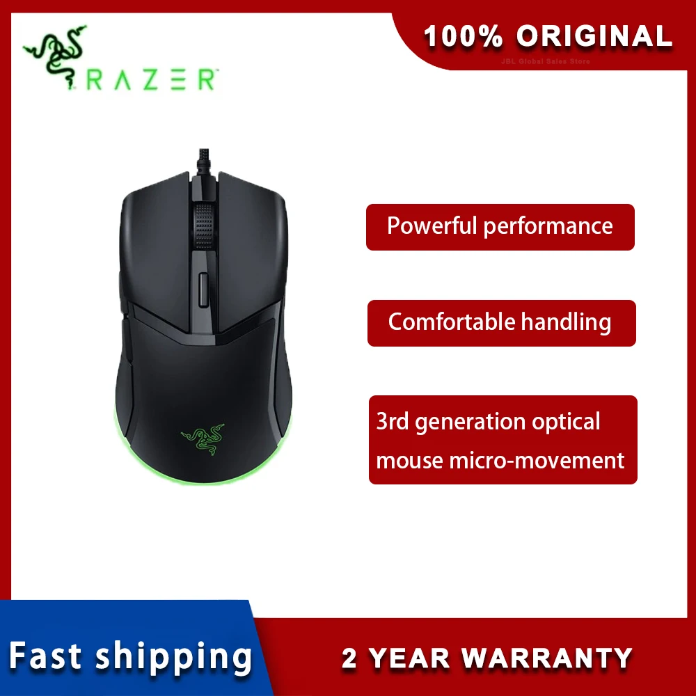 

Original Razer Cobra 58g Optical Mouse Lightweight Wired Gaming with USB Interface Gen-3 Chroma Lighting Gradient Underglow