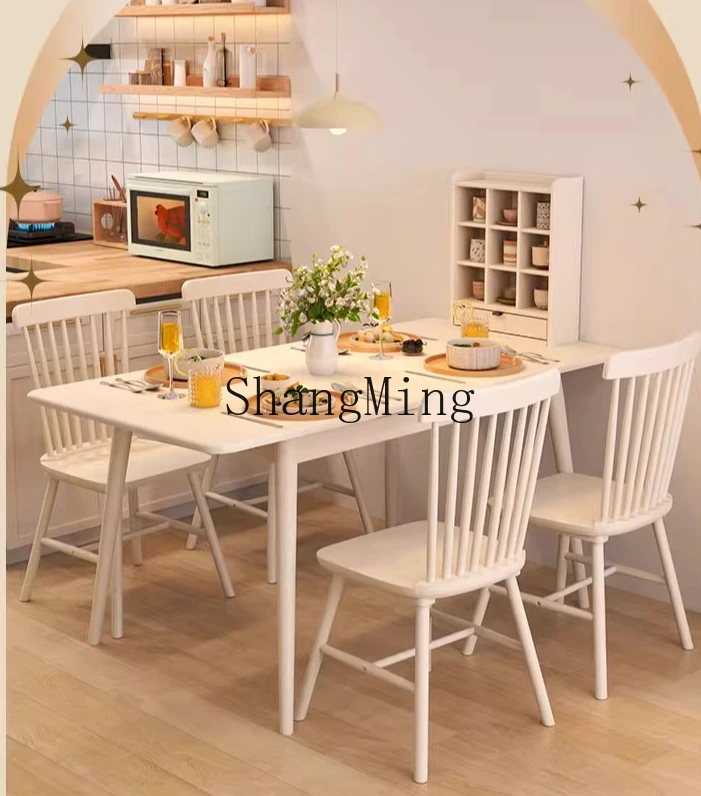 

CL high value solid wood retractable dining table household small apartment rectangular table chairs foldable
