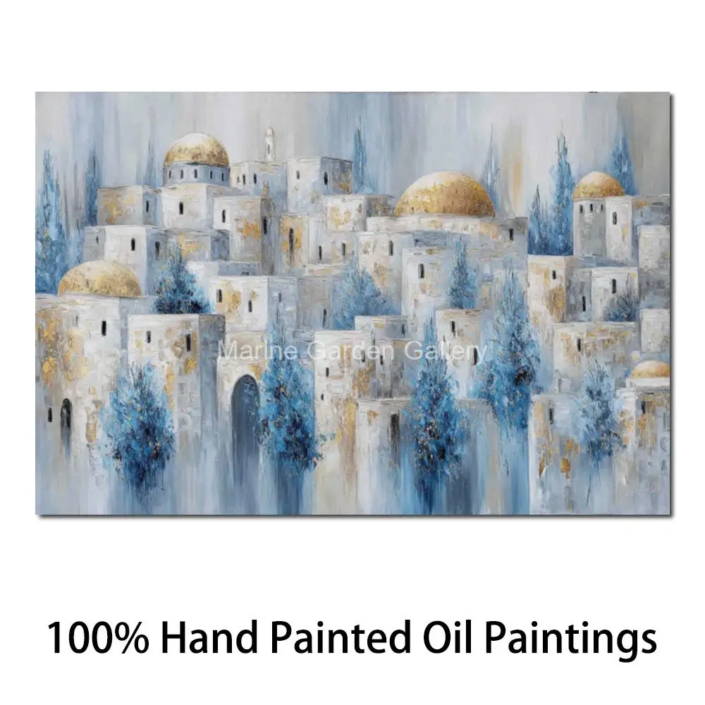 

Абстрактная картина маслом «Священный город Иерусалим», ручная роспись, еврейское искусство на холсте, текстурированный декор для стен, для современной гостиной, подарок из Израиля