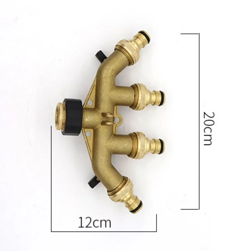Four Outlet Hose Distributor for Garden Irrigation Copper Connector with Independent Valve Control Fits Standard 3 4 Diameter