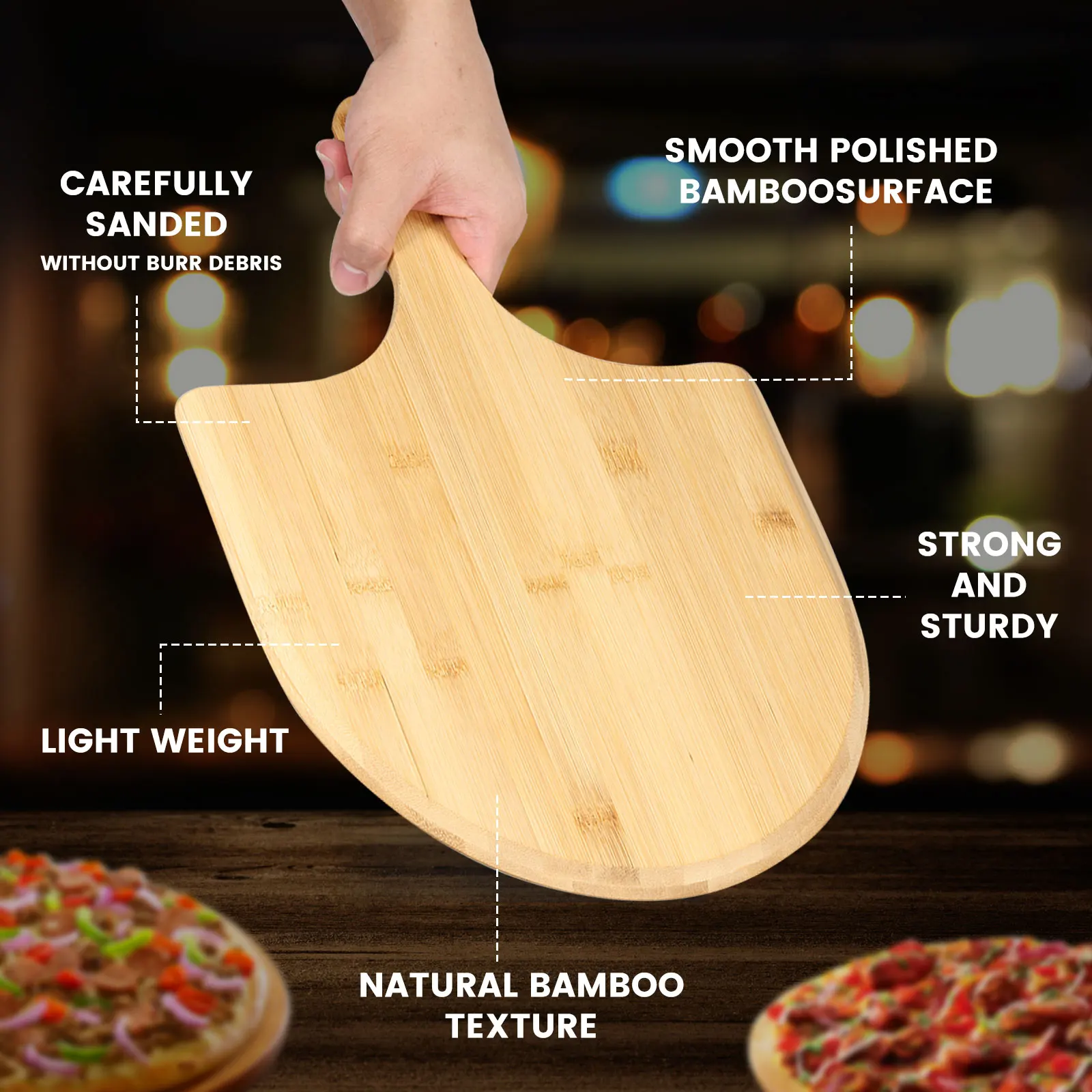 Pizza Peel with Long Handle Bamboo Pizza Spatula Bevelled Pizza Peel Paddle Multifunctional Pizza Turning Peel Hanging Pizza