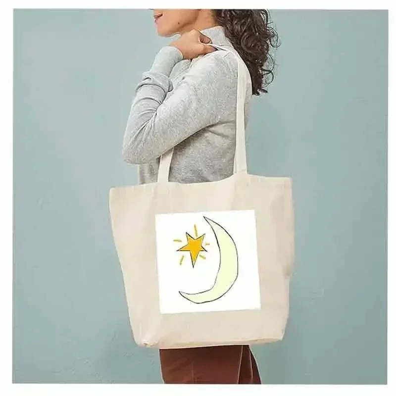 TOUB031 Gráfico de la luna de los sueños dulces, bolso de mano de lona natural