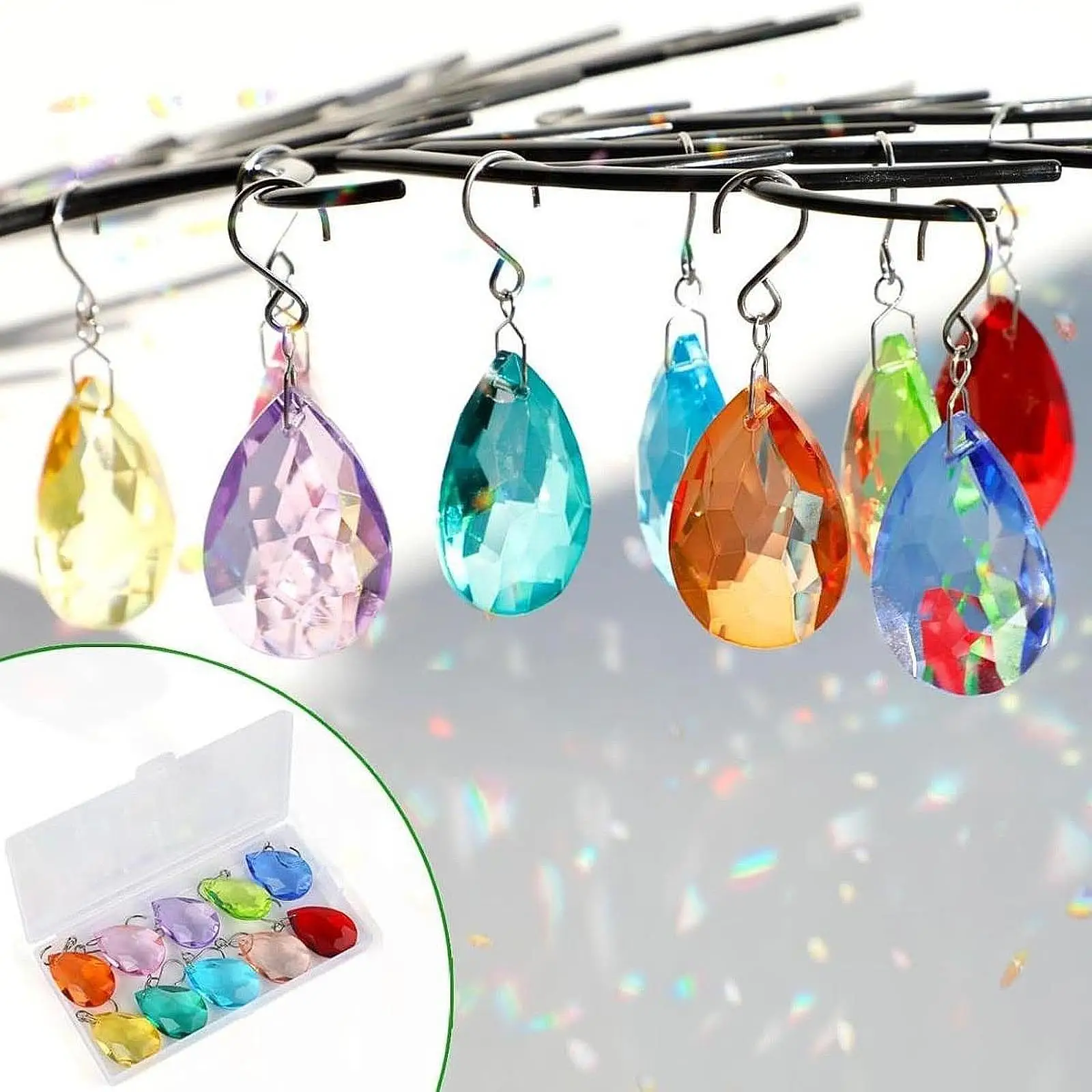 2-6pack 10x Teardrop Pendants Home Decor Faceted Drop Charm for Festive Window