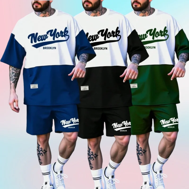 

2pcs Set Fashion Leisure Comfortable Set Men Including T-shirts Shorts Suitable Sports Fitness Activities Summer Sports Suit