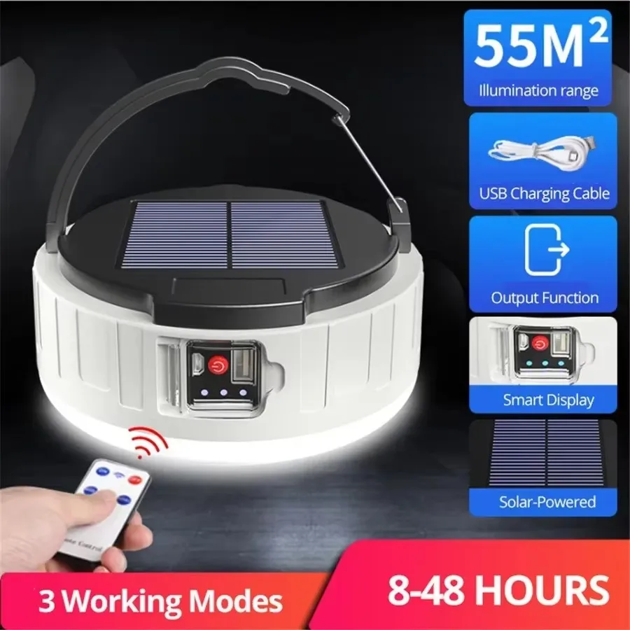 

Remote Control Charge 100W LED Tent Lamp Waterproof Portable Lanterns Emergency Night Market Lights Outdoor Solar Camping Lights