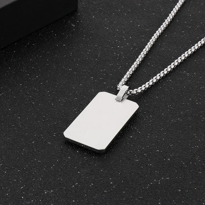 316L Stainless Steel Gold Color Bee Grid Pattern Crystal Rectangle Pendant Necklace For Men Hip Hop Square Dog Tag Jewelry Gift