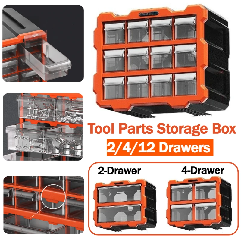 2/4/12 Drawers Storage Cabinet Plastic Garage Bin for Screw Tool Electronics Hardware Nuts and Bolts Stackable Craft Supply