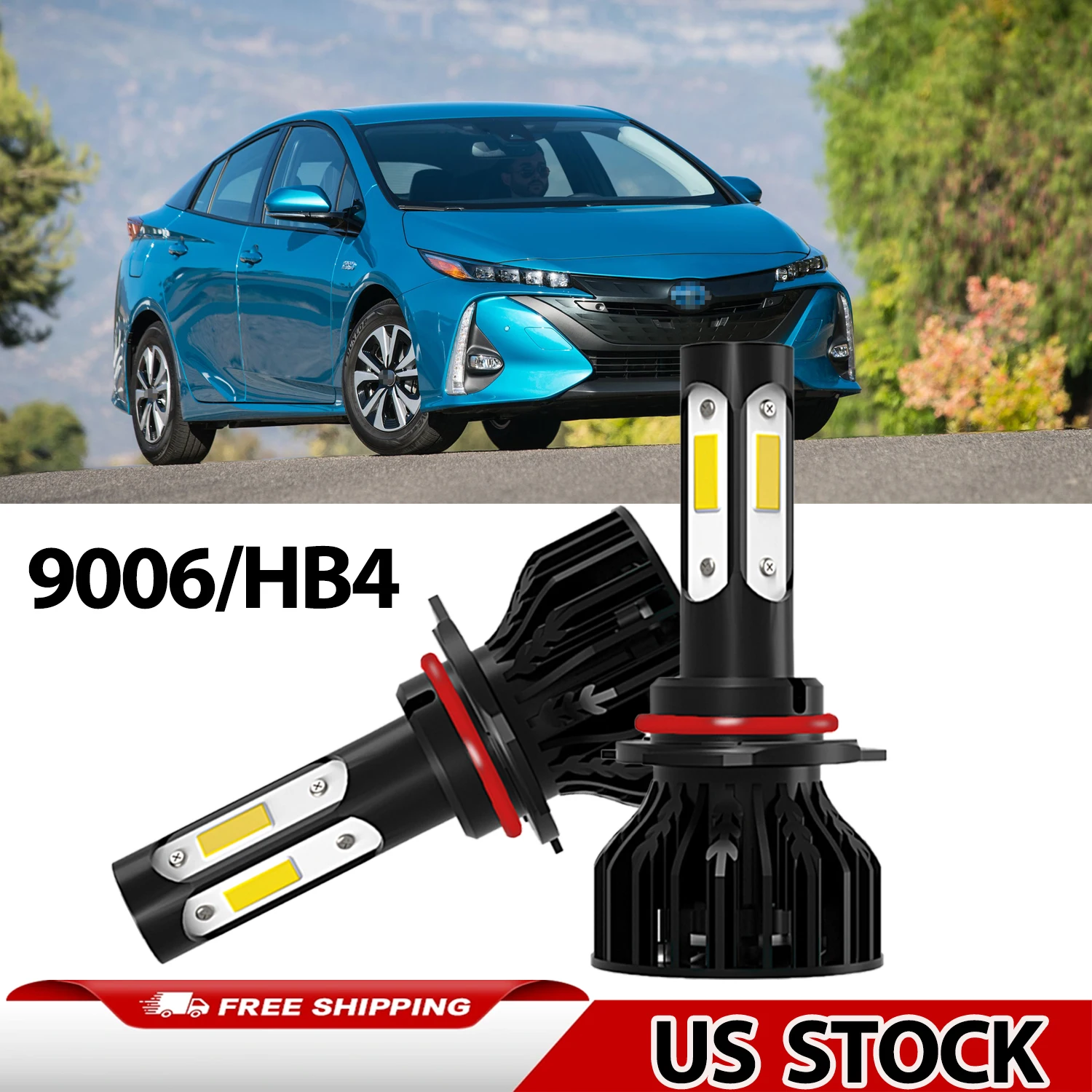 9006/HB4 Car Light Bulbs 20000LM Bulit in Drive Headlamps 4 Sides COB Chips Turbo LED Headlights