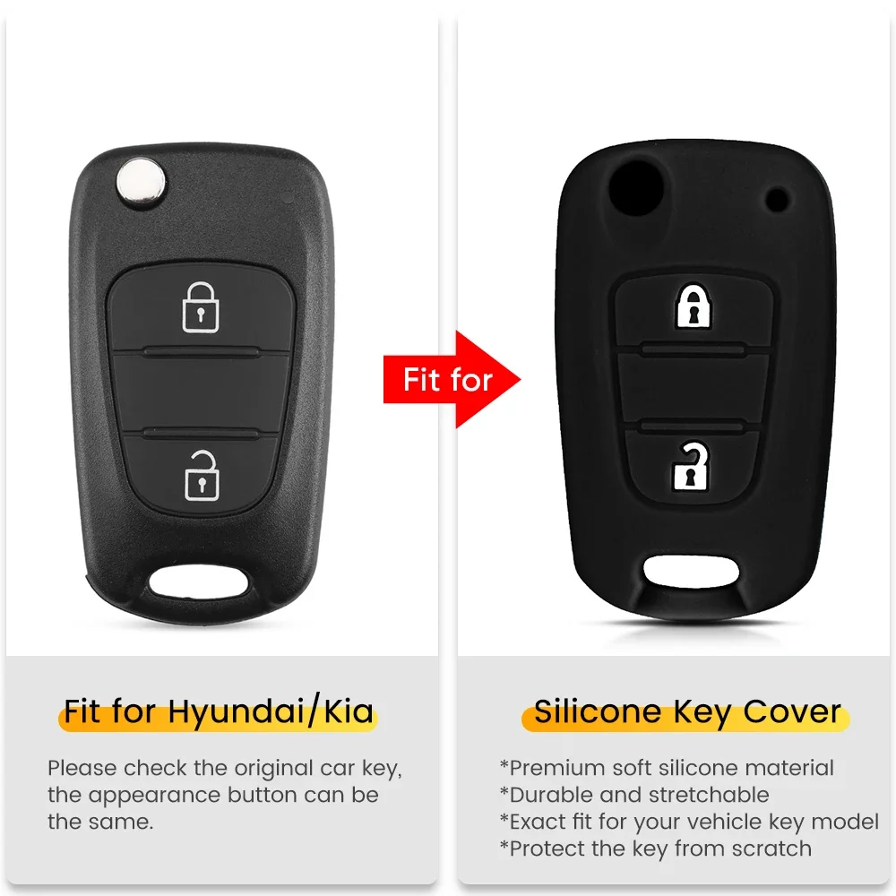 KEYYOU For Hyundai Verna For Kia Picanto Silicone 2 Buttons Rubber Key Case Holder Shell Fob Cover Remote Keychain Protection