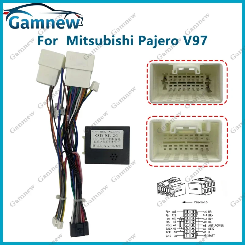 Gamnew Car 16pin Wiring Harness Adapter Canbus Box Decoder Android Radio Power Cable For Mitsubishi Pajero V97 ASX,Lancer