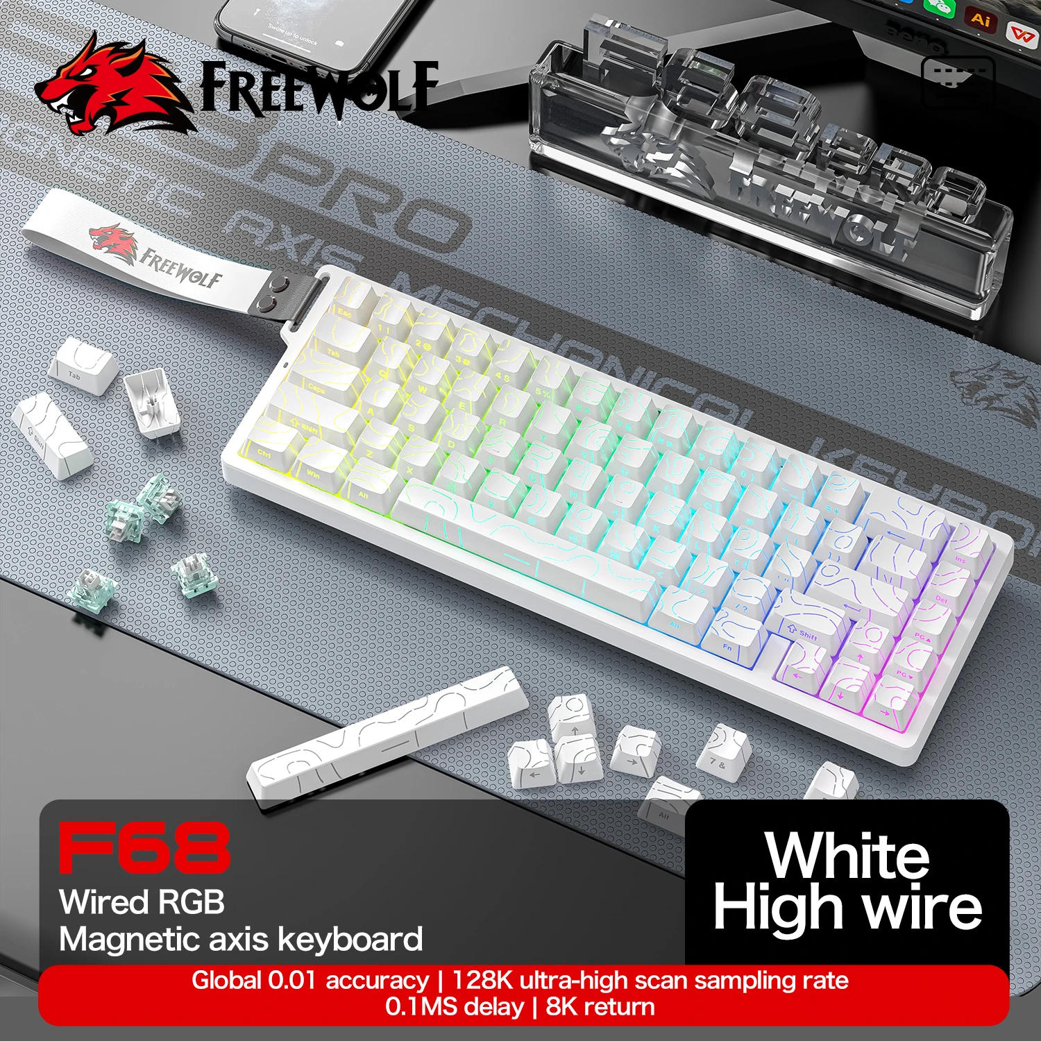 لوحة مفاتيح مغناطيسية ATTACK SHARK X68HE X68PRO HE و FREEWOLF F68 سلكية F68Pro لاسلكية لألعاب Pro Gaming 0.01mm Rapid Trigg