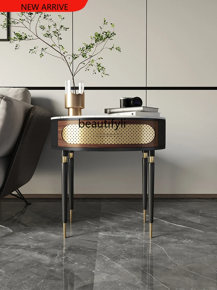 

Italian Mild Luxury Marble Corner Table Living Room Retro Sofa Side Table Gold Boots Solid Wood Small Coffee Table G1218