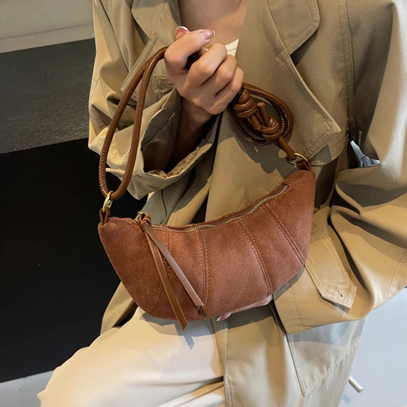 Vintage Croissant Handbag Abrasive Leather Bag Fashion Dumpling Bag Lady Cross-body Underarm Bag Single Shoulder Crossbody Bag