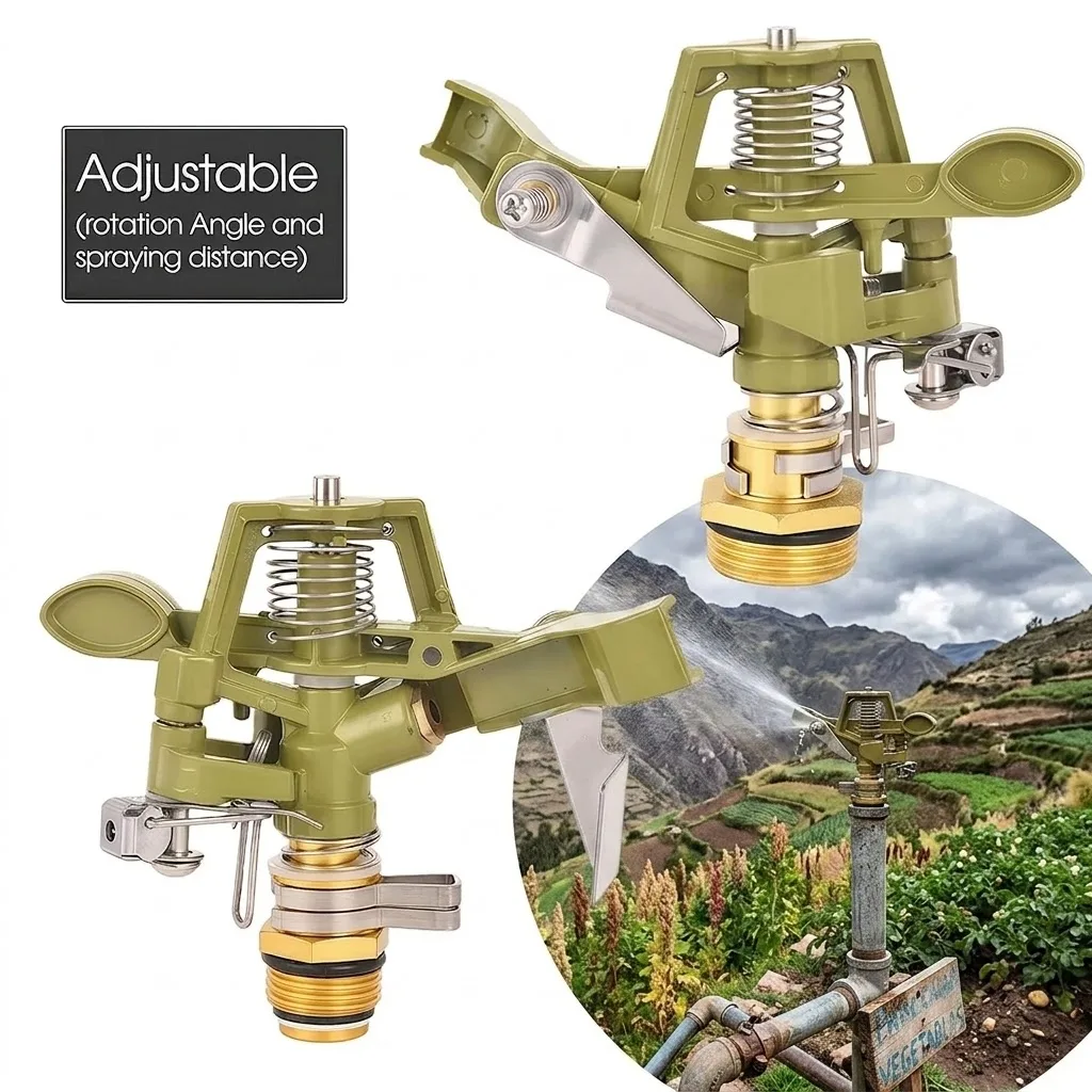 Heavy Duty 1PC 1/2 3/4 inch Metal Pulsating Sprinkler with 360 Degree Rocker Arm for Efficient Lawn Watering Irrigation Needs