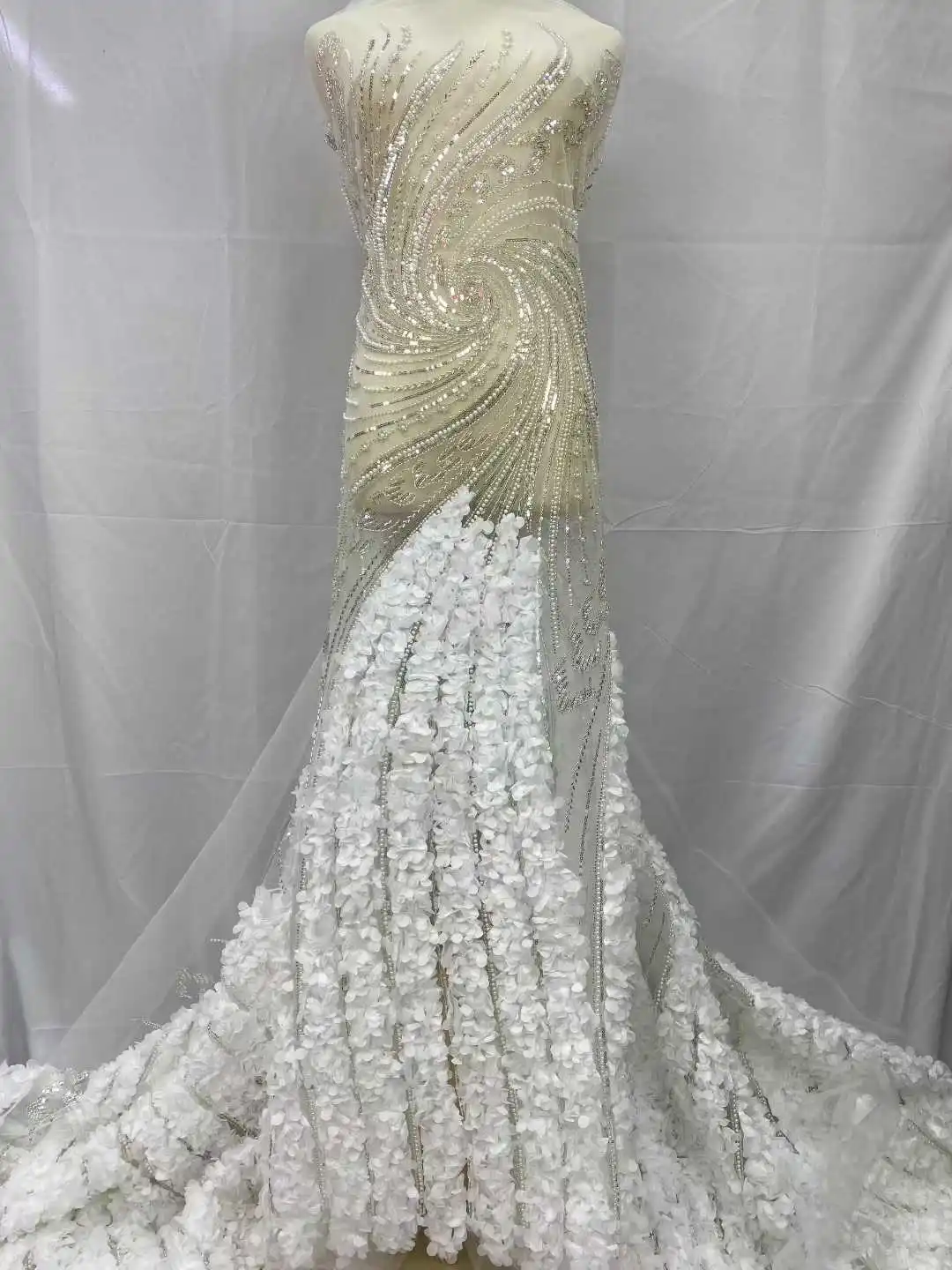 

2025 White African Fashion Mesh Lace Fabric With Sequins Nigerian Lace Fabric French Tulle Beads Lace Fabric For 5yards Wedding