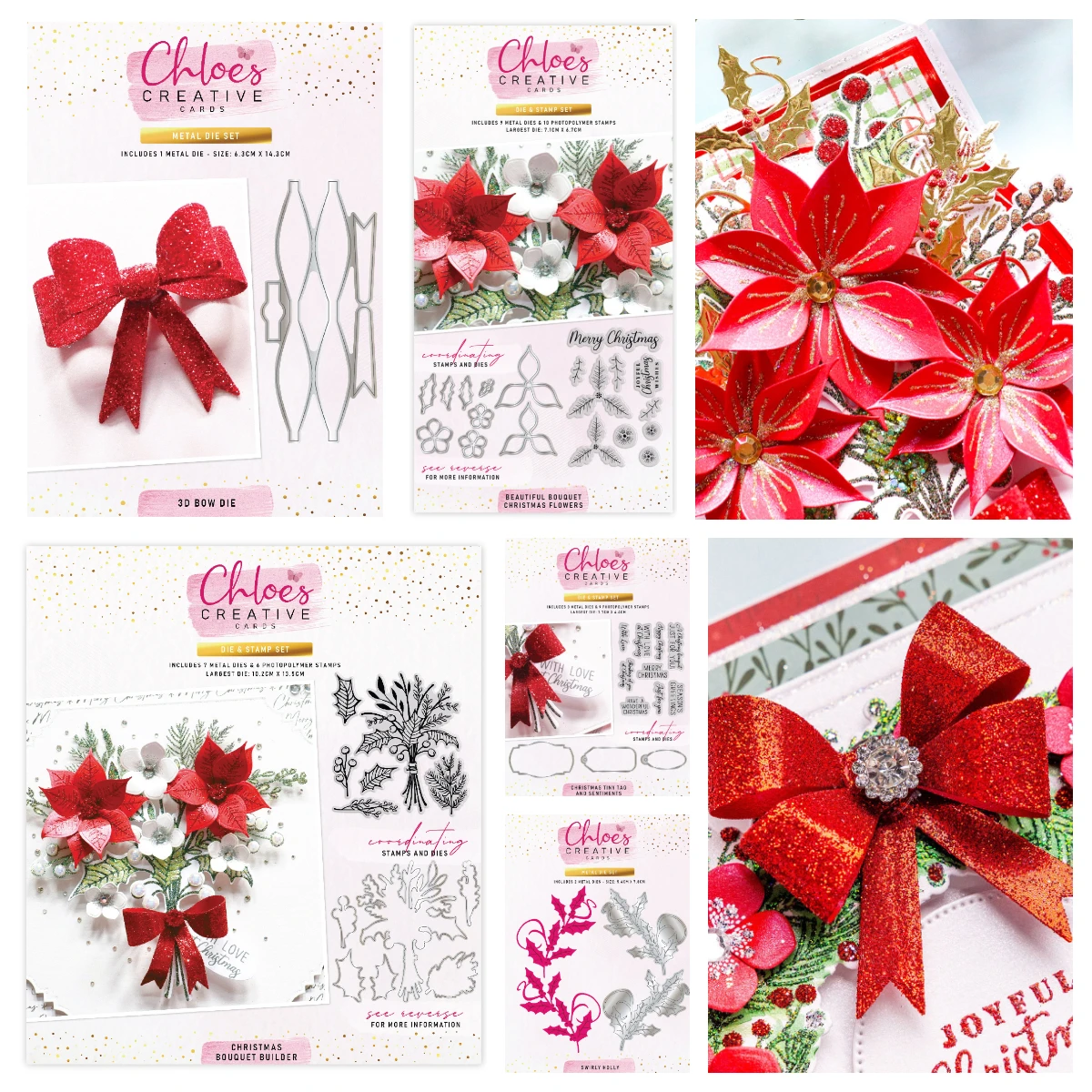 

Happy New Year Decorative Stamps 3D Bow Bouquet Builder Christmas Flowers Holly Dies Scrapbooking DIY Greeting Card Cutting Dies