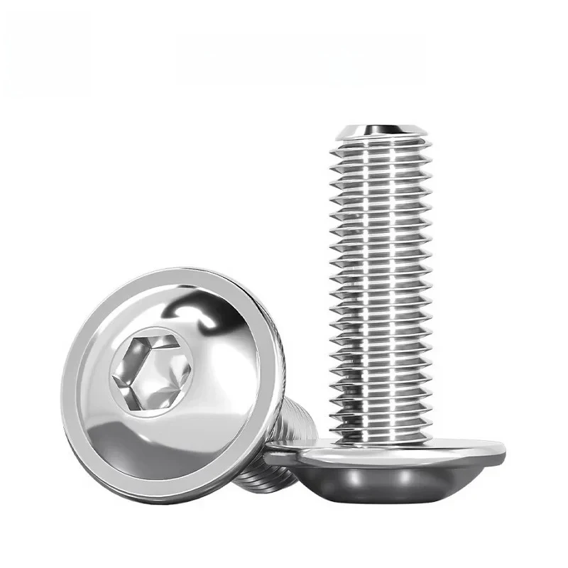 M8 M10 Round Button Head Hexagon Socket Bolts 304 Stainless Steel With Collar Washer Integrated Pad Screws 20 80 100mm