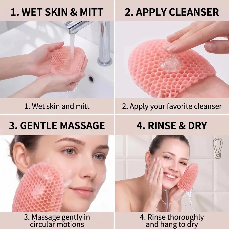 Silicone Exfoliating Bath Glove Honeycomb Scrub Mitt Deep Clean Face Body Massage Sponge Dead Skin Remover Home Spa Shower Tool view 5