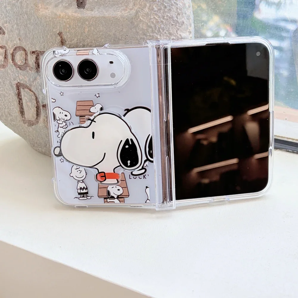 Cute Cartoon Snoopy Charlie Brown Stand Holder  Phone Case For iPhone Duo iPhone Ultra Hard Cover With lanyard