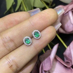 100% Natural emerald Stud earrings Luxury Style 3*4 mm 925 Silver Colombian origin 0.5ct