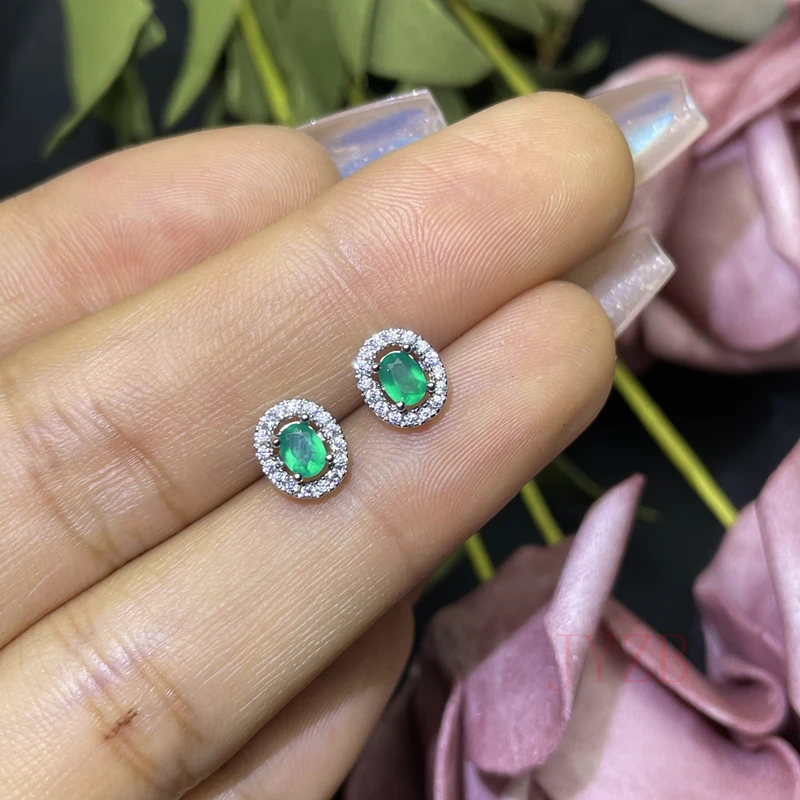 100% naturalny szmaragd kolczyki ze sztyftem w luksusowym stylu 3*4mm 925 srebrne kolumbijskie pochodzenie 0,5 ct