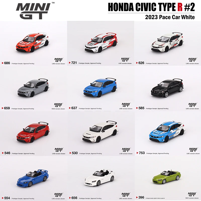 

Миниатюрная модель автомобиля 1/64 Honda Civic Type R 2023 Pace S2000 (AP2) CR Grand Prix NSX GT3 EVO22 из сплава, литая металлическая модель автомобиля