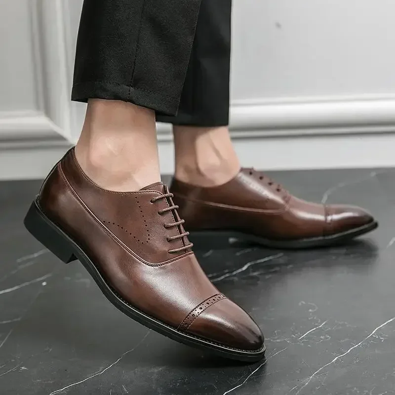 Handgemaakte Brogue Heren Bruiloft Echt Lederen Oxford Luxe Oxford Herenschoenen