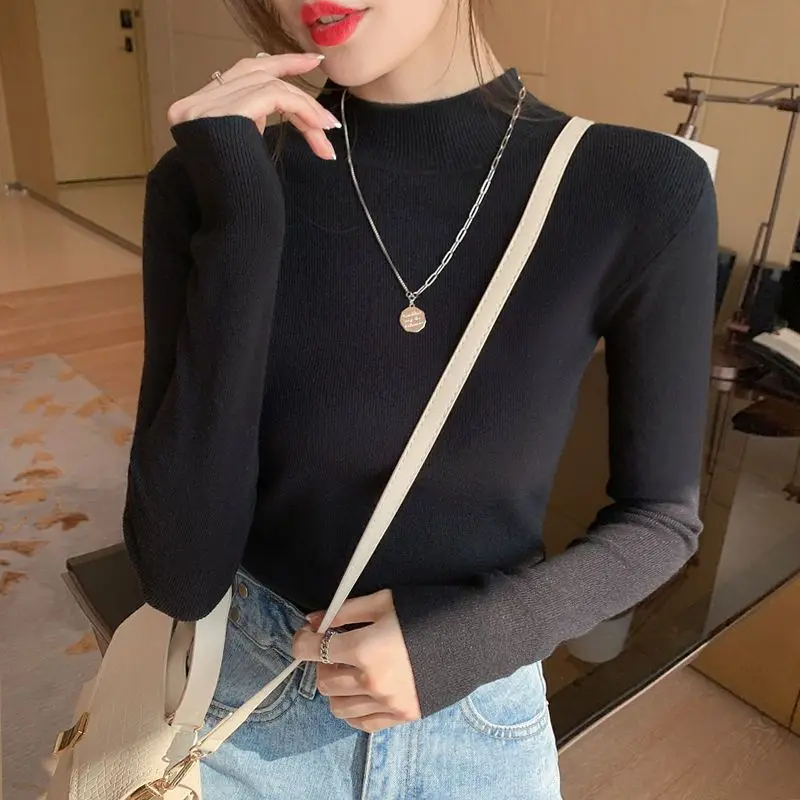 Autumn Turtleneck Sweater Women Fashion Stretch Tops Women Knitted Pullovers Long Sleeve Bottoming Knitted Sweater