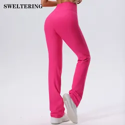 Women Yoga Bell-bottoms Ribbed Flare Pants Lifting Dance High Waist Tights Gym Workout Running Breathable Sport Fitness Leggings