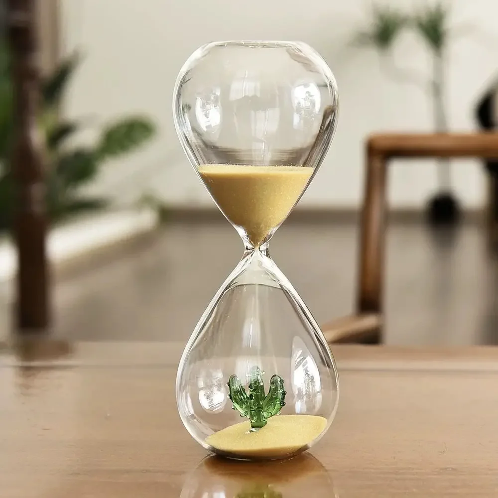 New 15 Minutes Cactus Hourglass Sand Timer Time Management Tool Creative Glass Hourglass Ornaments Desk Home Decorative Toys