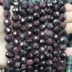Faceted Natural Stone Red Garnet Round Gemstone Spacer Beads For Jewelry Making DIY Bracelet Accessories 6/8/10MM7.5''inches