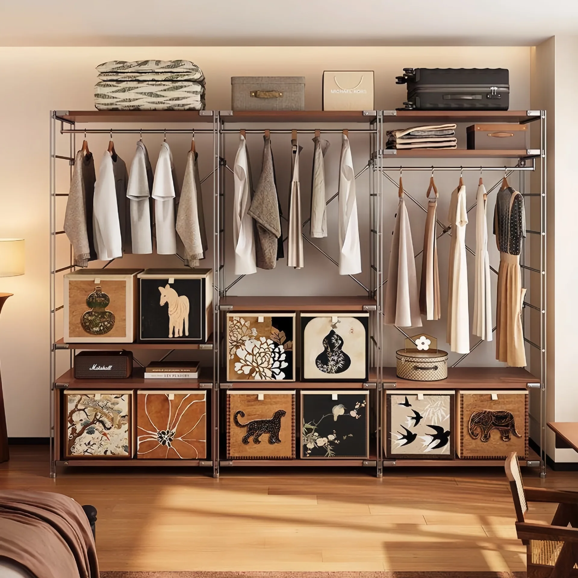 46Cm deep open wardrobe Japanese log wind rack walk-in hanger floor-to-ceiling bedroom wardrobe cloakroom