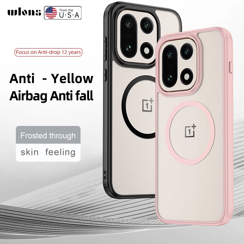 For OnePlus 15 чехол ELVEV Magnetic Crystal Matte PC Transparent TPU Anti-fingerprint Phone Cover for Oneplus 15 ケース