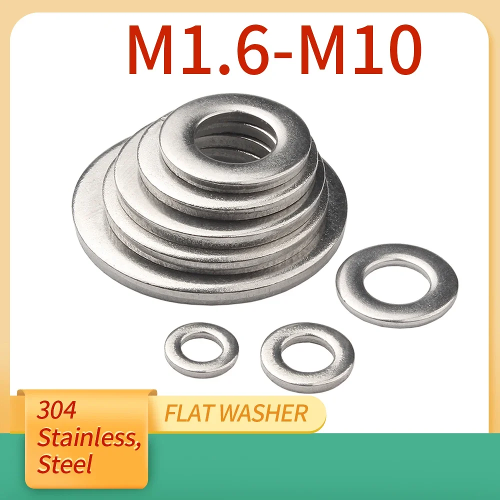 50Pcs M1.6 M2 M2.5 M3 M4 M5 M6 M8 M10 Large Flat Washer Big Metal Gasket Meson Flat Plain Washers 304 Stainless Steel