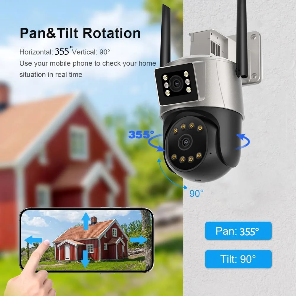 12MP 6K PTZ IP Camera Outdoor Dual Screen Automatic Tracking 8x Zoom CCTV Monitoring Outdoor Security IP Camera ICSEE