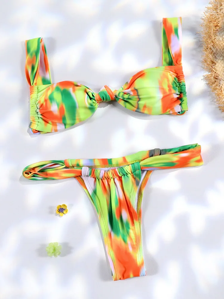 Tie Dye bikini drukuj stroje kąpielowe strój kąpielowy kobiety seksowny strój kąpielowy bandaż Biquini 2-częściowy kostium kąpielowy 2024 lato