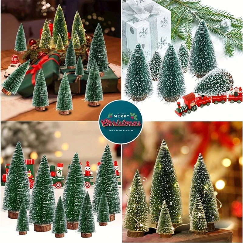 Mini Christmas Tree Stick White Cedar Desktop Small Christmas Tree Decor, Winter Snow Ornaments Trees for Xmas Party Home Party