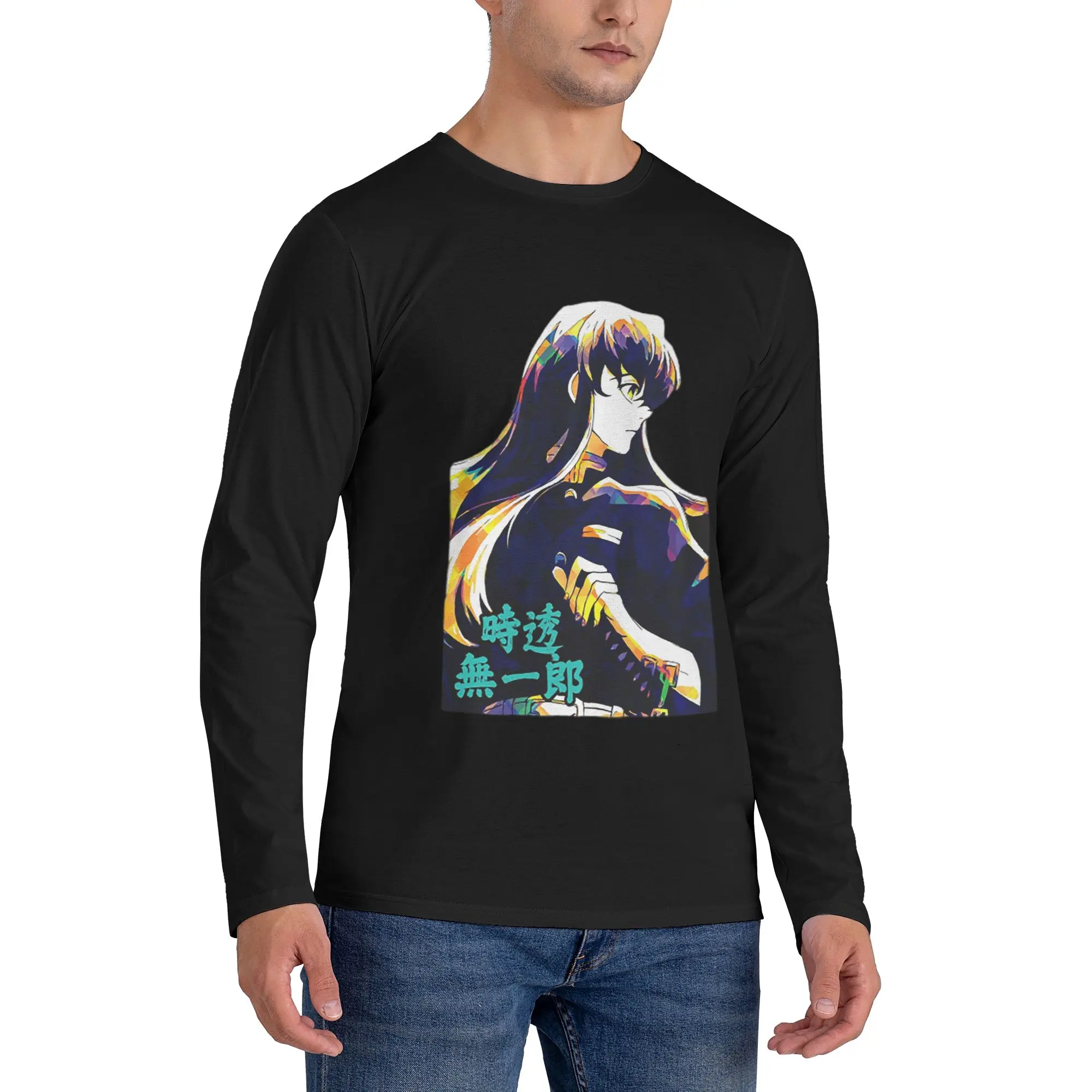 

Muichiro Tokito Men's Long Sleeved T-shirt Breathable Round Neck T shirts Spring and Autumn Men tops