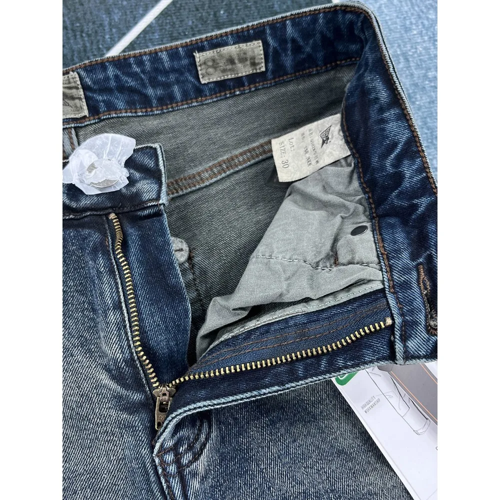 Jeans blu retrò da uomo autunno trendy slim fit piccoli pantaloni lunghi casual dritti versatili in stile giapponese spesso