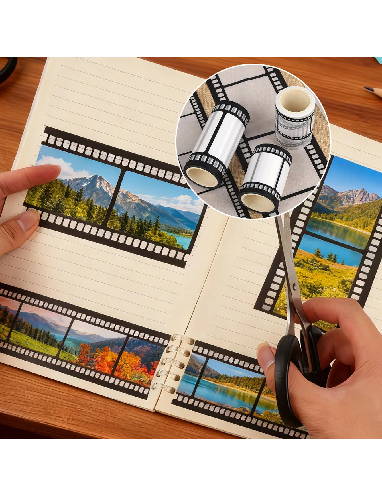 1 Rolle 5 m langes, selbstklebendes Klebeband in Retro-Filmform, dekoratives Aufkleberband für Tagebücher, Sammelalben und Schreibwaren, japanische Schreibwaren
