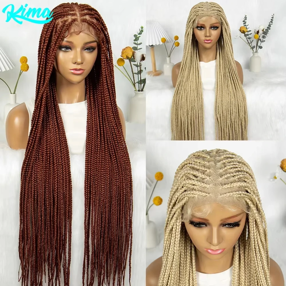 สังเคราะห์โปร่งใส HD Knotless กล่องเต็มลูกไม้ Braided Wigs สําหรับผู้หญิงสีดําโครเชต์ Braid Braiding ผมขิง 350 #   สีบลอนด์ 613 #