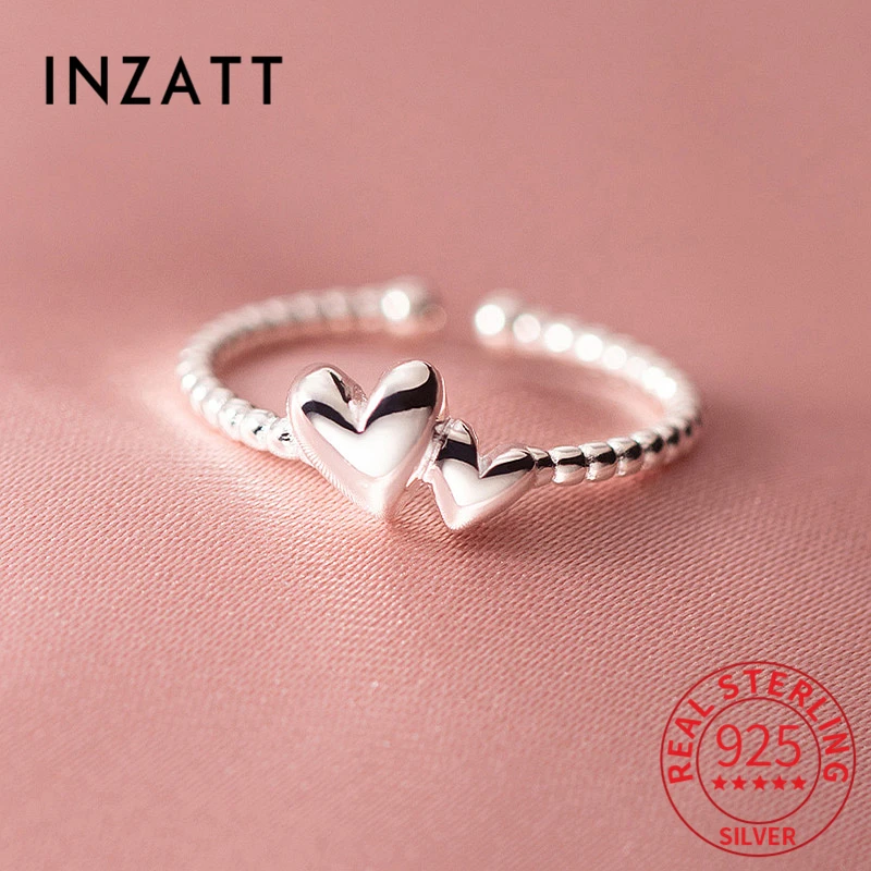 

INZATT INS Real 925 Sterling Silver Heart Adjustable Ring For Fashion Women Classic Fine Jewelry Minimalist Accessories