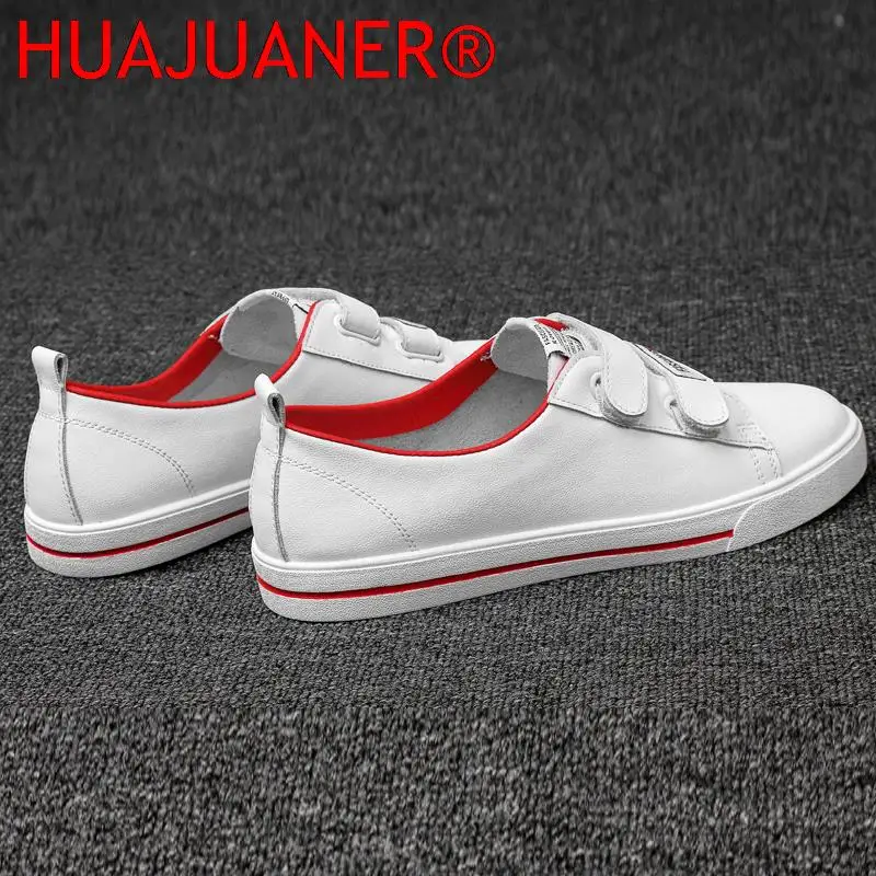 High Quality Luxury Men's Skateboard Shoes Hook And Loop Fastener White Shoes Man Fashion Flat Leisure Walking Casual Shoes Men
