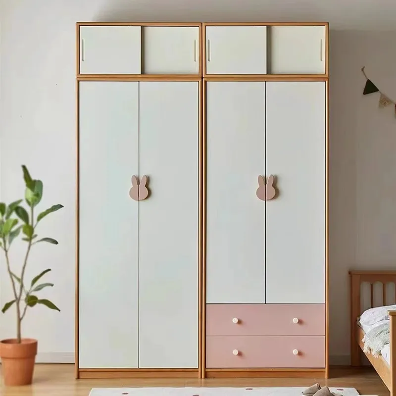 Solid Wooden Cabinet Handles Beech Rabbit Wardrobe Pulls For Children's Room Pink Bear Drawer Knobs Modern Furniture Hardware