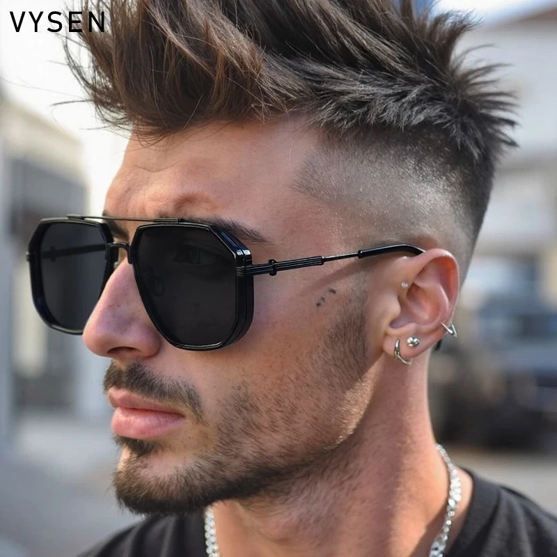 Occhiali da sole quadrati Steampunk oversize da uomo 2025 Luxury Brand Occhiali da sole vintage in metallo a doppio raggio Occhiali da sole alla moda per la guida all'aperto