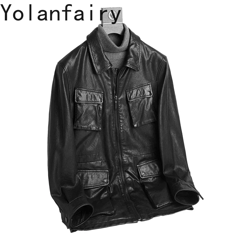 YOLANFAIRY Natural Leather Coat Men's Leather Jacket Male Spring Autumn Sheepskin Genuine Leather Windbreaker Slim Coat Abrigos