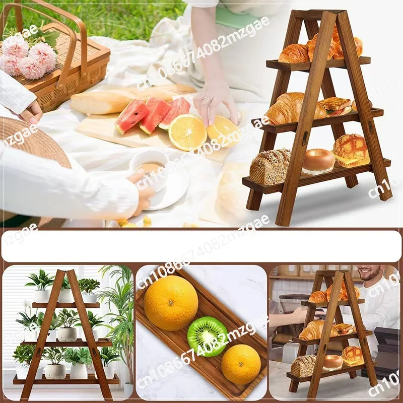 3-Layer Tray Wooden Cupcake Holder, Dessert Table Display Stand with Round Tray Removable Tray and Collapsible Dessert Rack